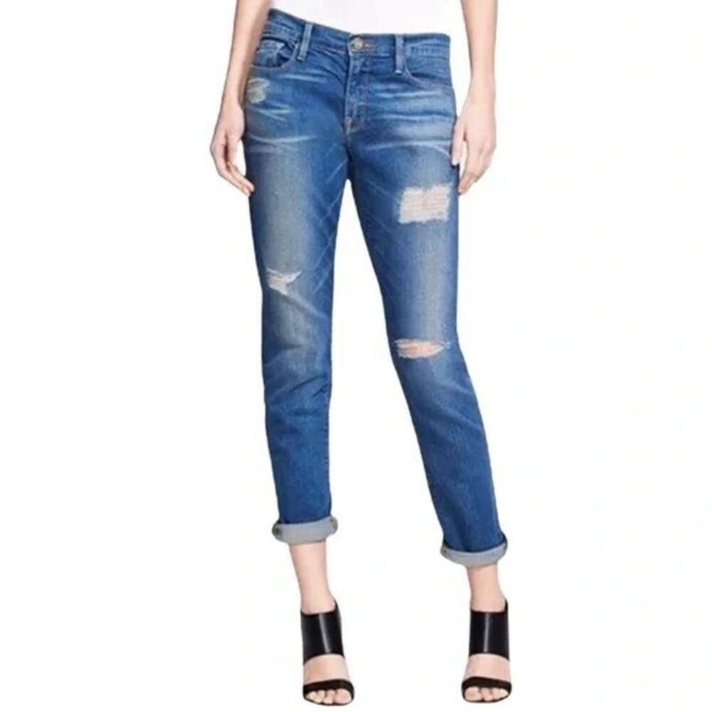 FRAME Jeans Women's Size 25 Le Garçon Low Rise Distressed Boyfriend Blue